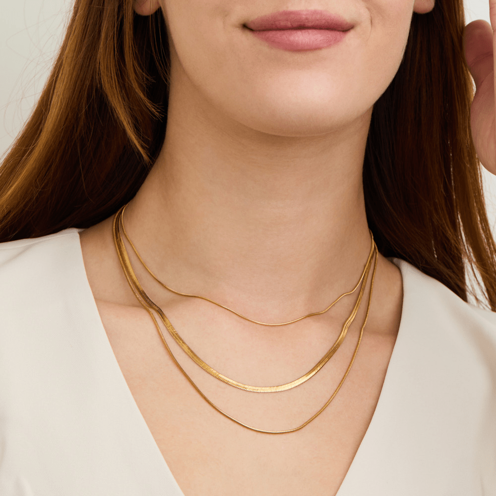 34cm Layered Snake Chain Necklace in Waterproof PVD Stainless Steel Pendants Bevilles 