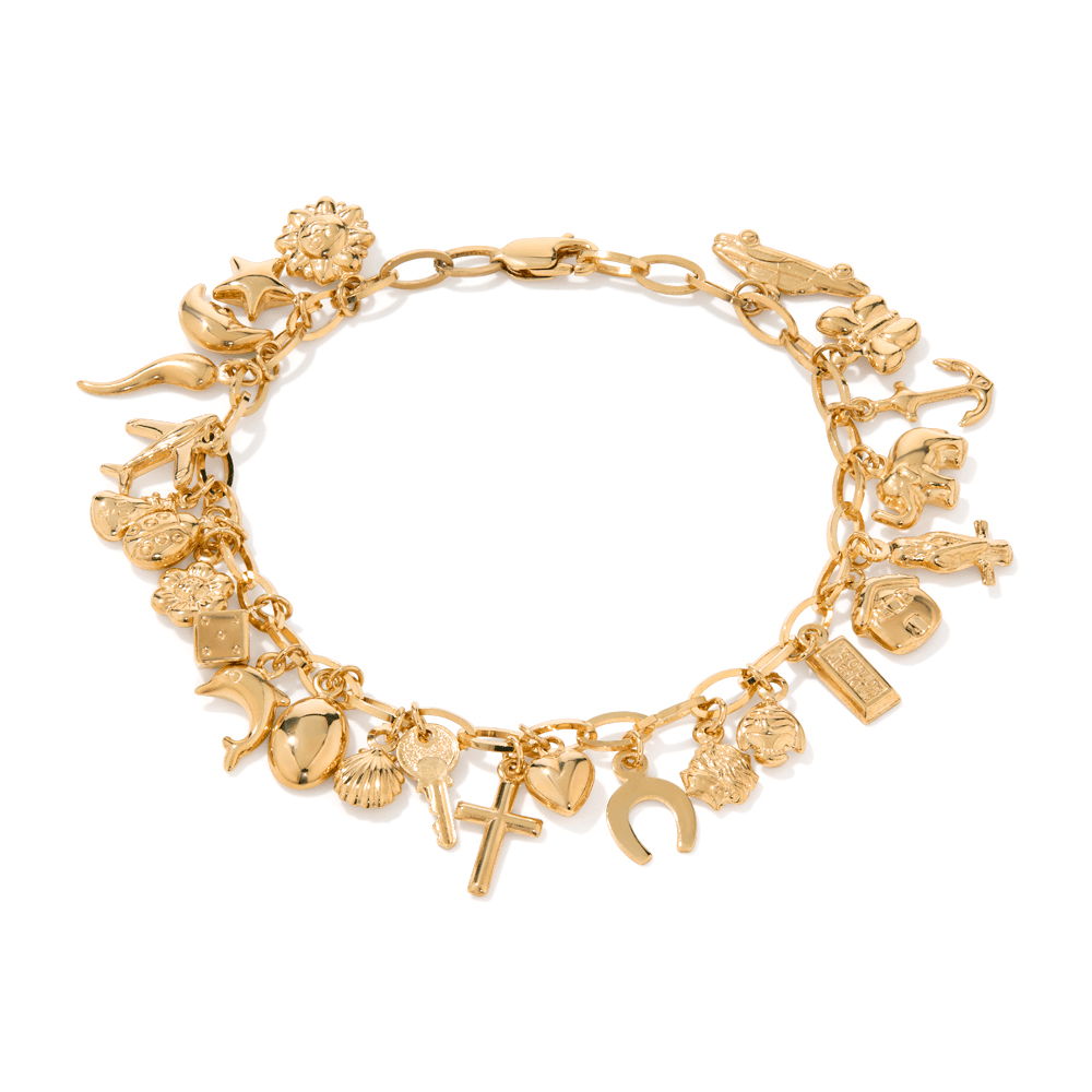 18cm Maximalist Charm Bracelet in 9kt Bonded Gold Silver Filled Bracelets Bevilles 