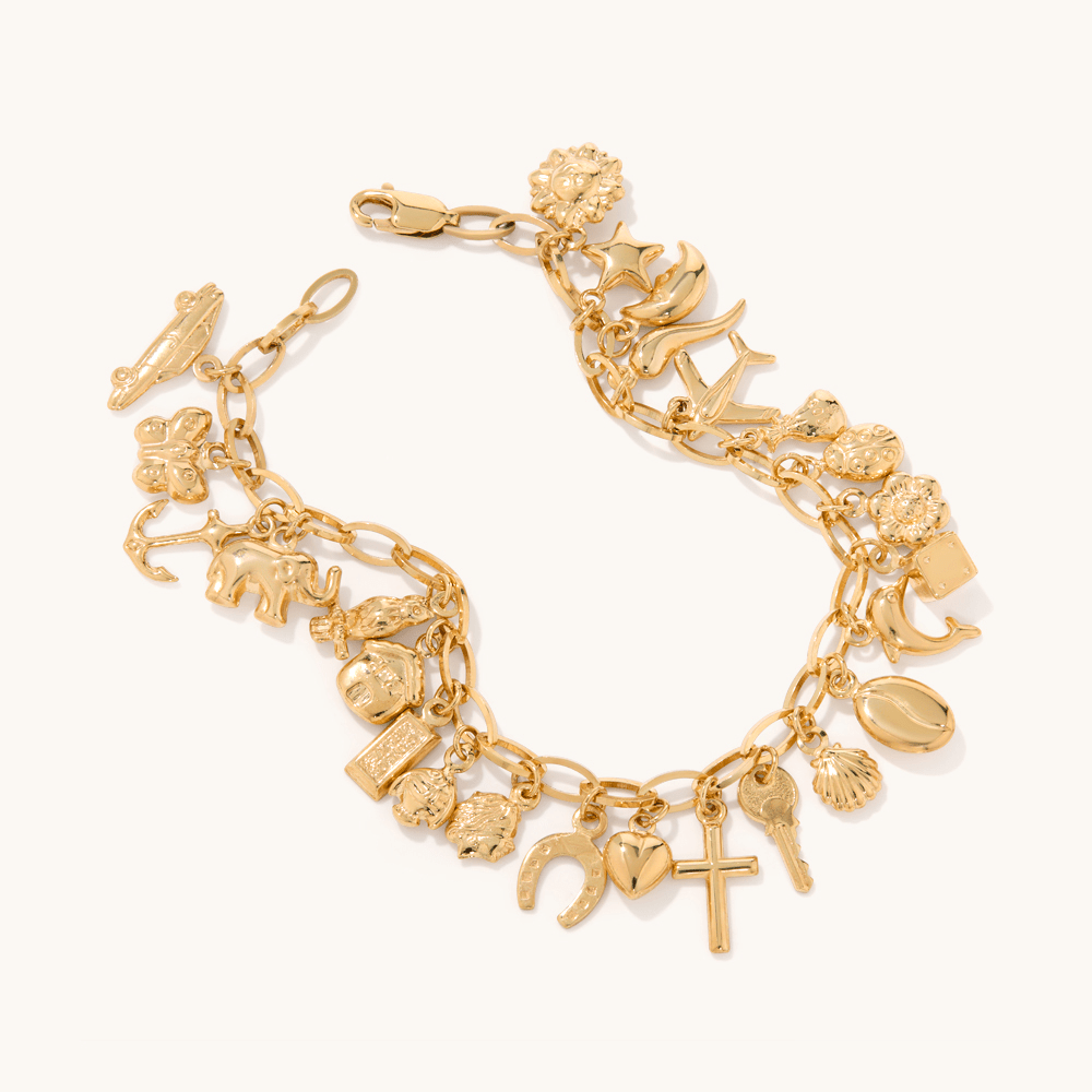 18cm Maximalist Charm Bracelet in 9kt Bonded Gold Silver Filled Bracelets Bevilles 