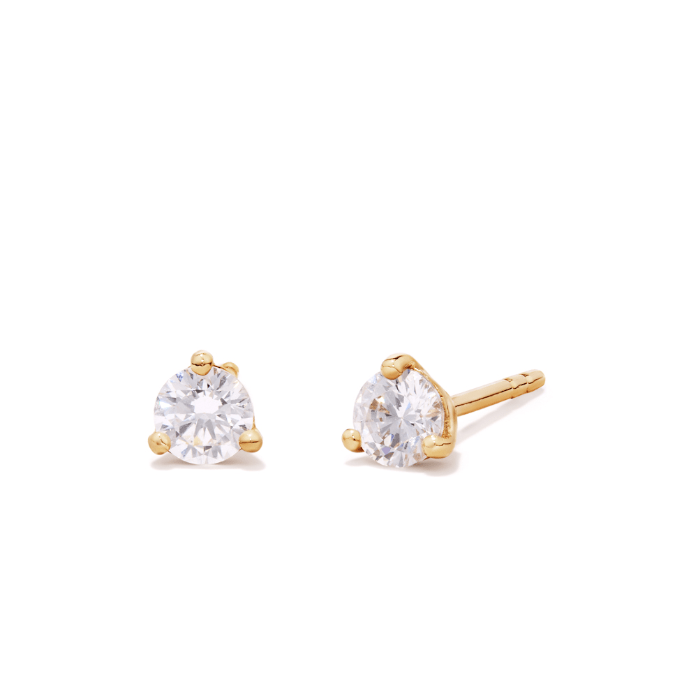 4mm Cubic Zirconia Studs in 18kt Fine Gold Plated Sterling Silver Earrings Bevilles 