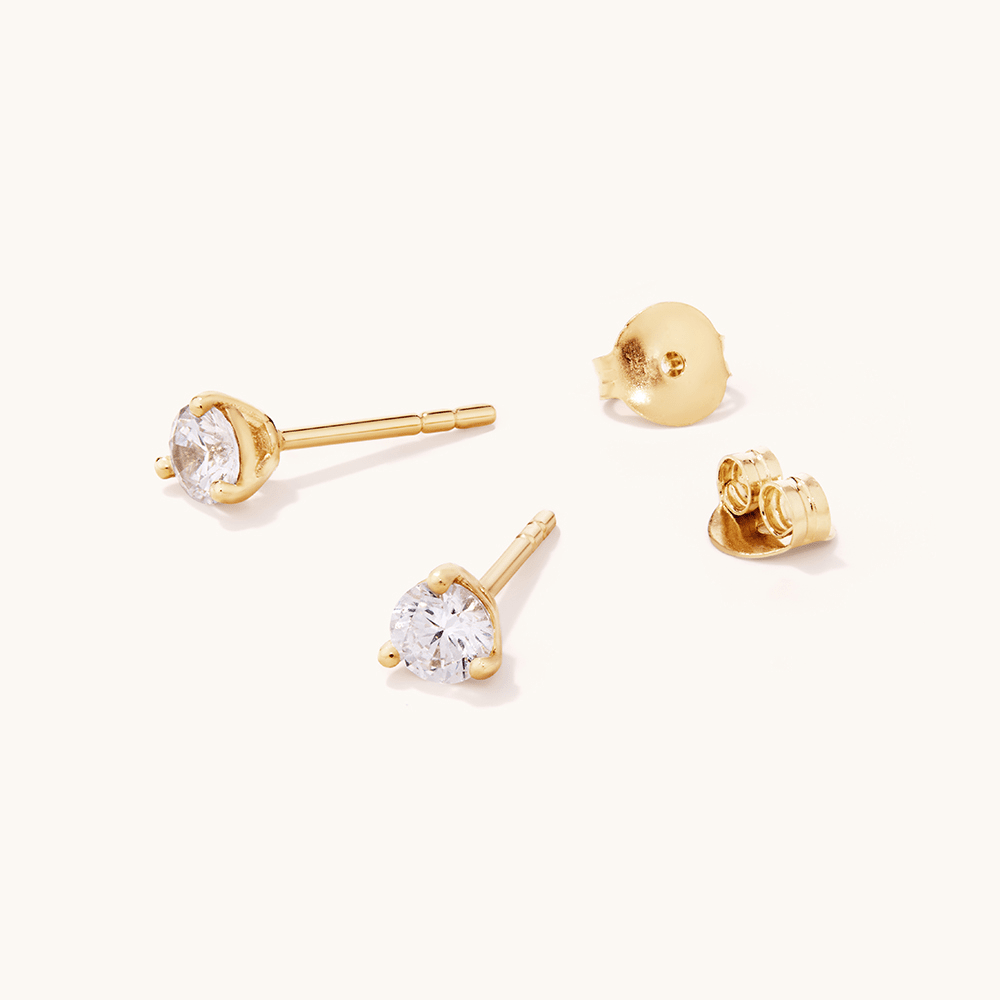 4mm Cubic Zirconia Studs in 18kt Fine Gold Plated Sterling Silver Earrings Bevilles 