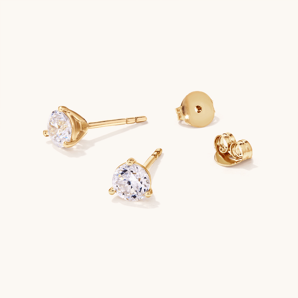 5mm Cubic Zirconia Studs in 18kt Fine Gold Plated Sterling Silver Earrings Bevilles 