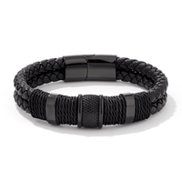 21cm Rope Leather Bracelet in Stainless Steel Bracelets Bevilles 
