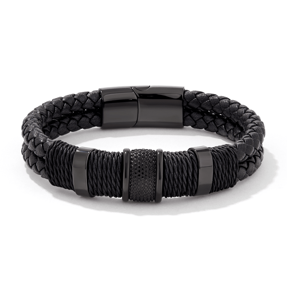 21cm Rope Leather Bracelet in Stainless Steel Bracelets Bevilles 