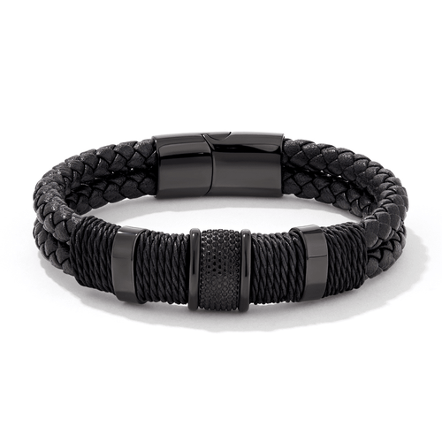 21cm Rope Leather Bracelet in Stainless Steel Bracelets Bevilles 