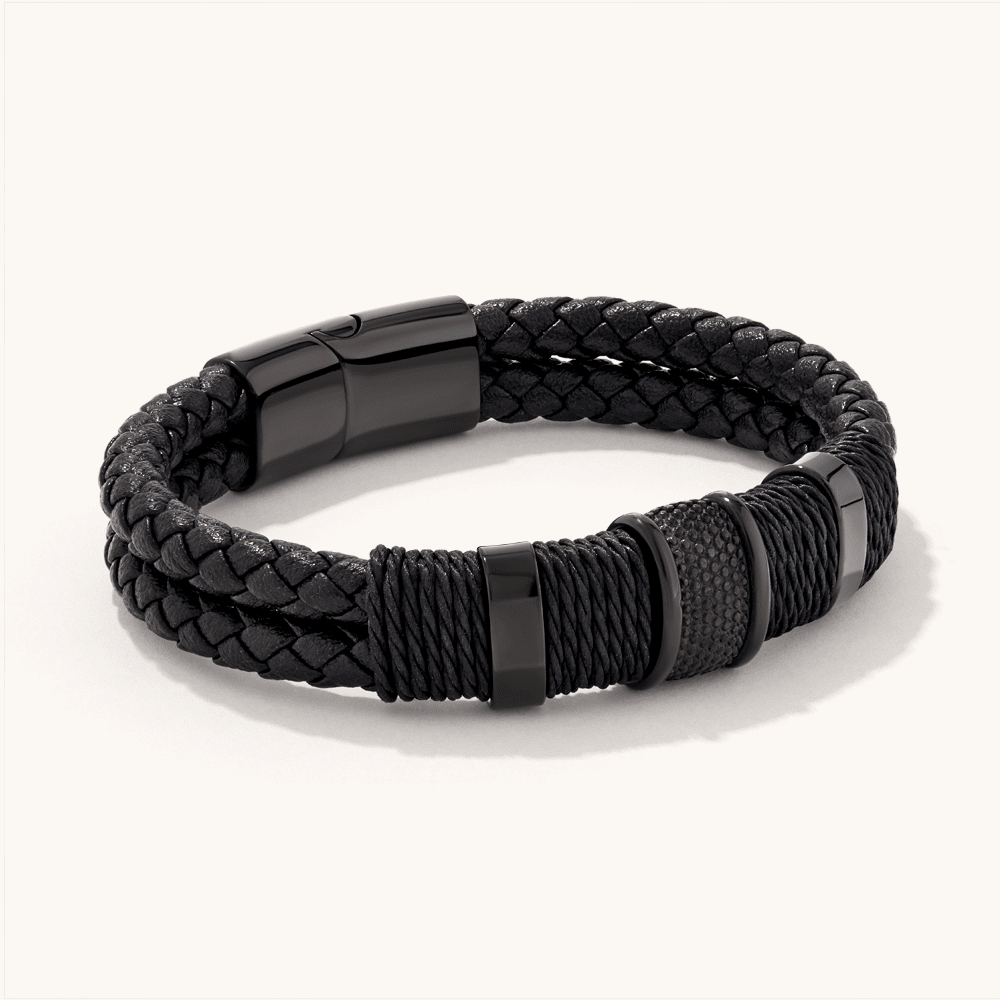 21cm Rope Leather Bracelet in Stainless Steel Bracelets Bevilles 