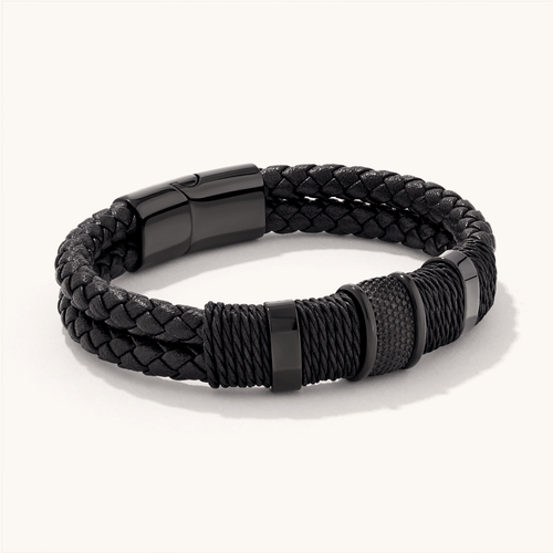 21cm Rope Leather Bracelet in Stainless Steel Bracelets Bevilles 