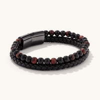 21cm Bead and Leather Bracelet in Stainless Steel Bracelets Bevilles 