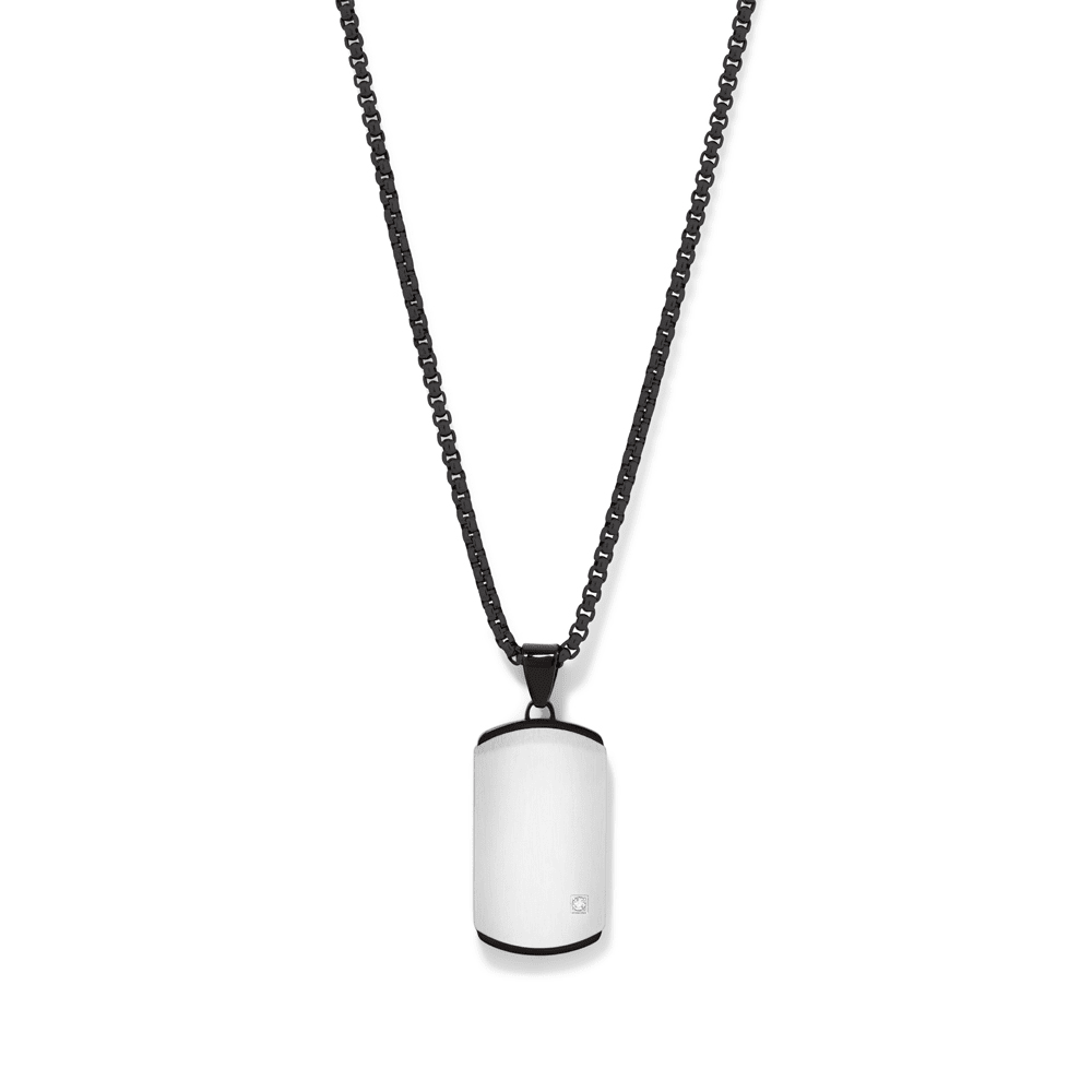 60cm Dog Tag with Cubic Zirconia Accent in Stainless Steel Pendants Bevilles 
