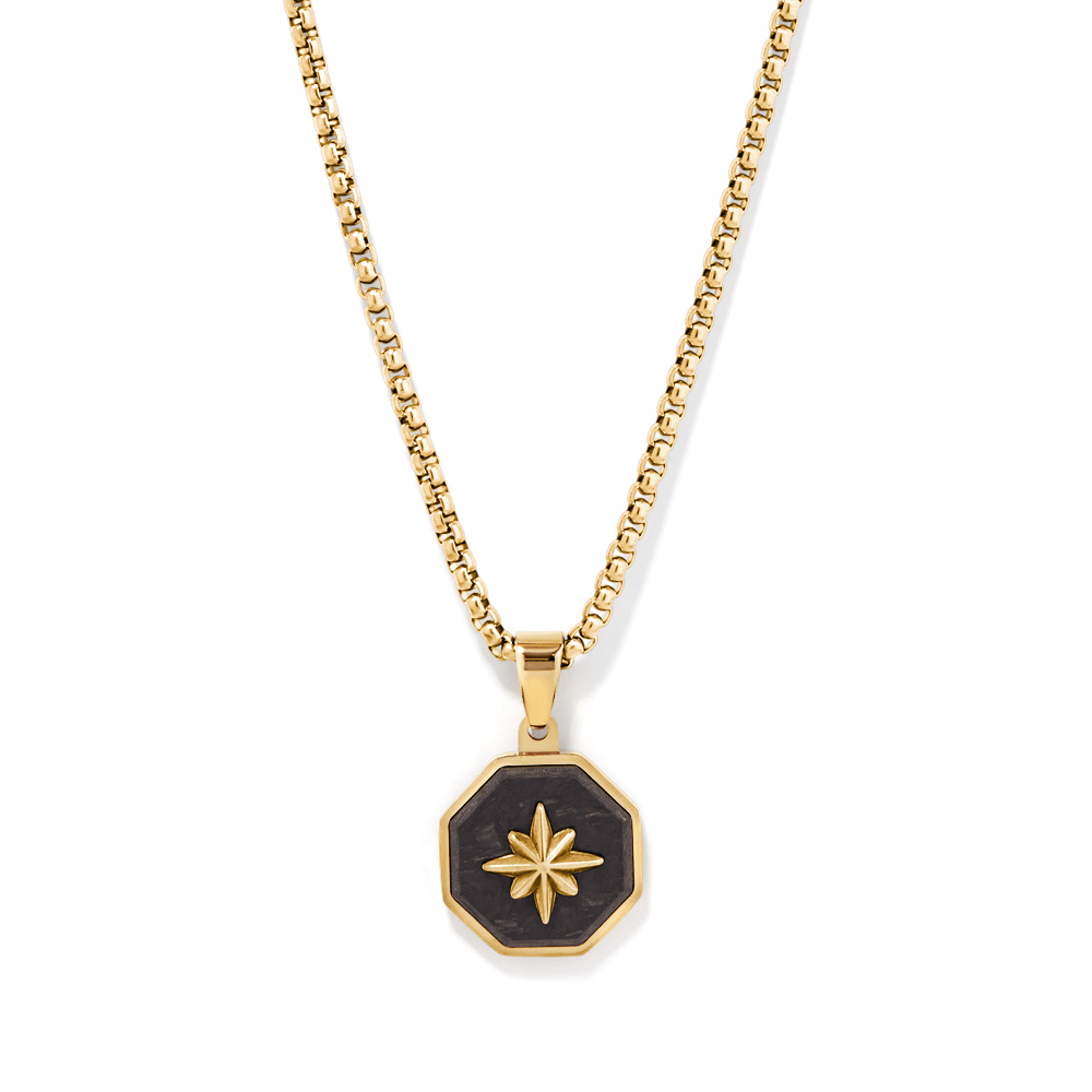 60cm Northen Star Necklace with Carbon Fibre in PVD Coated Stainless Steel Pendants Bevilles 