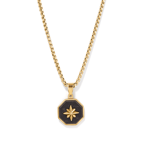 60cm Northen Star Necklace with Carbon Fibre in PVD Coated Stainless Steel Pendants Bevilles 