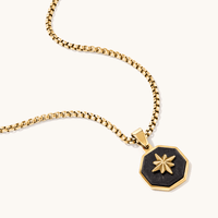 60cm Northen Star Necklace with Carbon Fibre in PVD Coated Stainless Steel Pendants Bevilles 