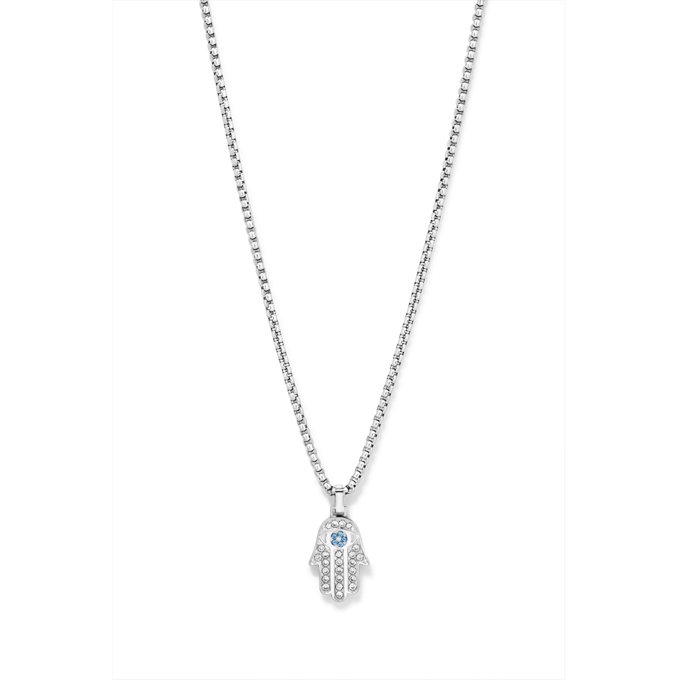 60cm Hamsa Necklace with Cubic Zirconia in Stainless Steel Pendants Bevilles 