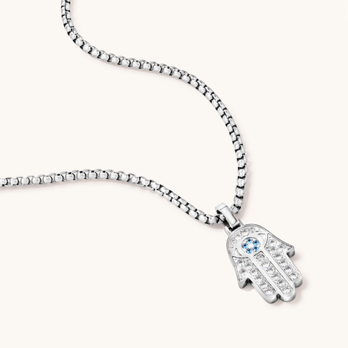 60cm Hamsa Necklace with Cubic Zirconia in Stainless Steel Pendants Bevilles 