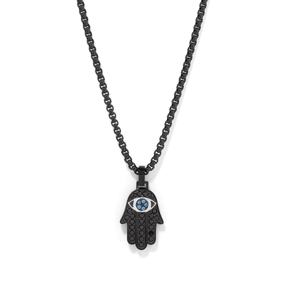 60cm Hamsa Necklace with Cubic Zirconia in Stainless Steel Pendants Bevilles 