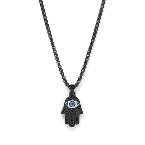 60cm Hamsa Necklace with Cubic Zirconia in Stainless Steel Pendants Bevilles 