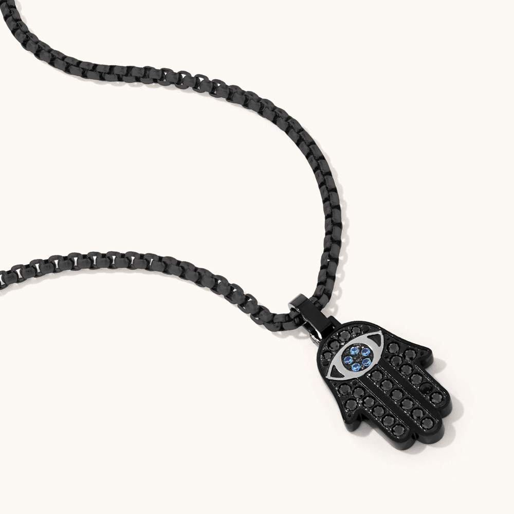 60cm Hamsa Necklace with Cubic Zirconia in Stainless Steel Pendants Bevilles 