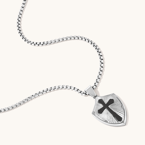60cm Cross Shield Necklace in Stainless Steel Pendants Bevilles 