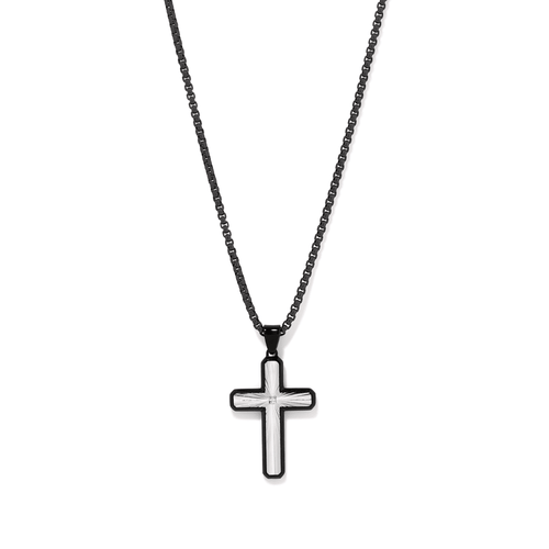 60cm Sunburst Cross with Cubic Zirconia Accent in Stainless Steel Pendants Bevilles 