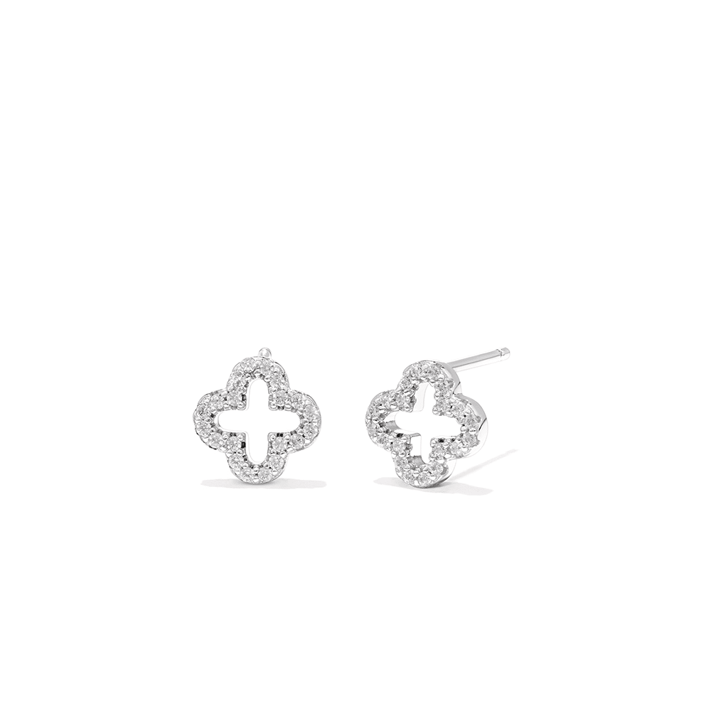 Cubic Zirconia Open Clover Studs in Sterling Silver Earrings Bevilles 