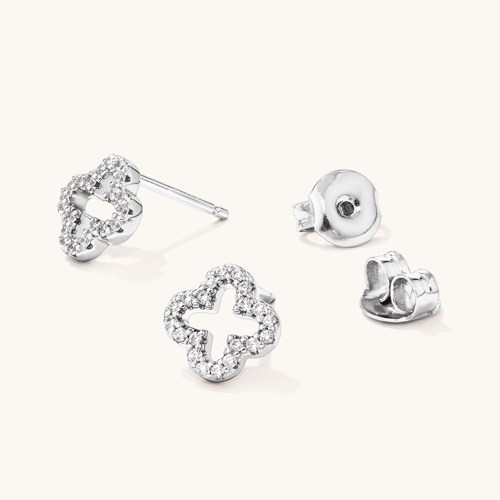 Cubic Zirconia Open Clover Studs in Sterling Silver Earrings Bevilles 