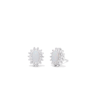 Cubic Zirconia Halo Synthetic Opal Stud Earrings in Sterling Silver Earrings Bevilles 
