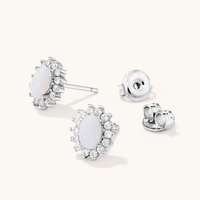 Cubic Zirconia Halo Synthetic Opal Stud Earrings in Sterling Silver Earrings Bevilles 