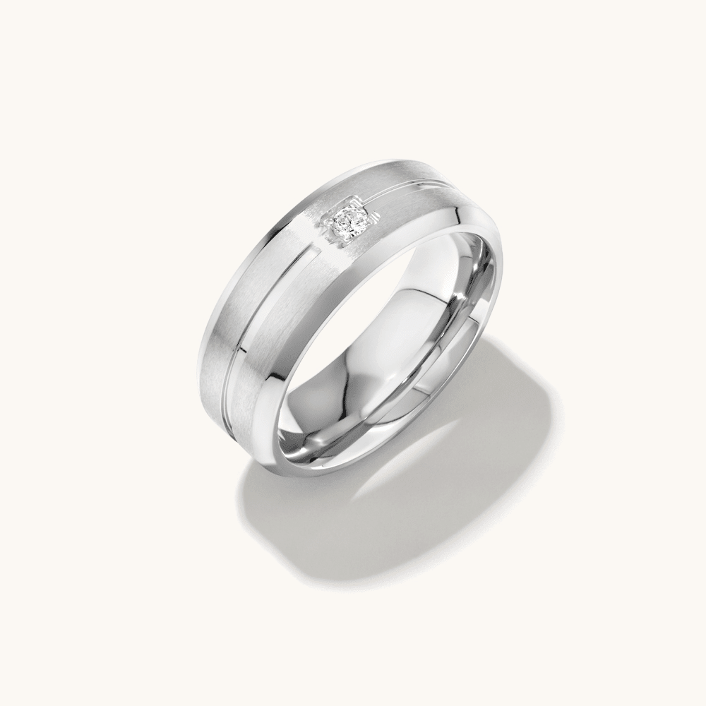 8mm Bevelled Edge Ring with Cubic Zirconia in Stainless Steel Rings Bevilles 