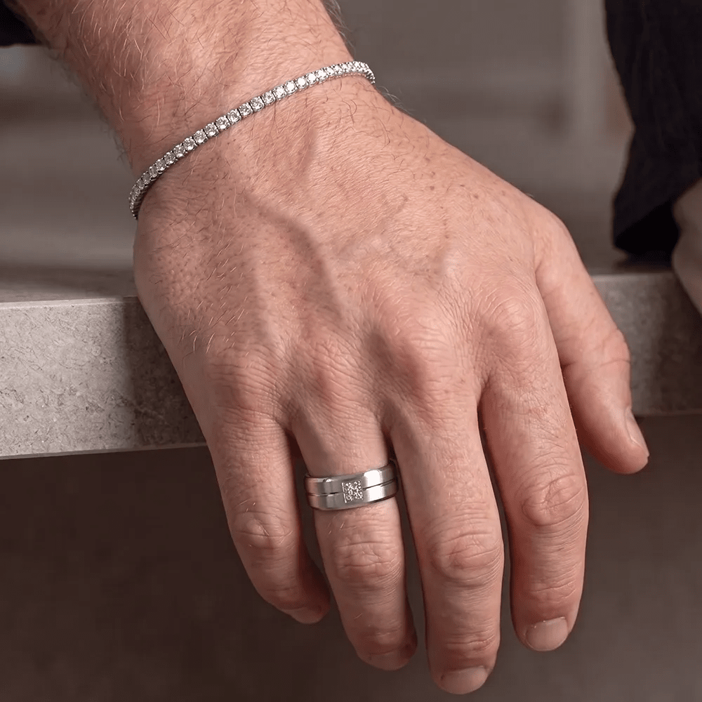 8mm Bevelled Edge Ring with Cubic Zirconia in Stainless Steel Rings Bevilles 