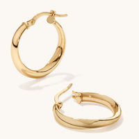15mm Pinch Twist Hoops in 9kt Bonded Gold Silver Filled Earrings Bevilles 