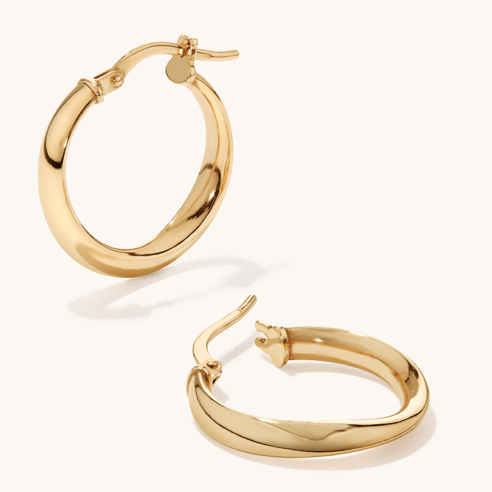 15mm Pinch Twist Hoops in 9kt Bonded Gold Silver Filled Earrings Bevilles 