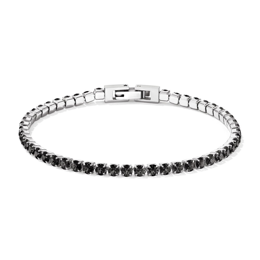 22cm Black Cubic Zirconia Tennis Bracelet in Stainless Steel Bracelets Bevilles 