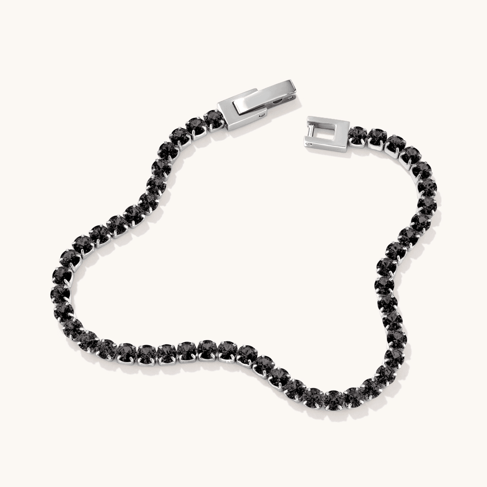 22cm Black Cubic Zirconia Tennis Bracelet in Stainless Steel Bracelets Bevilles 
