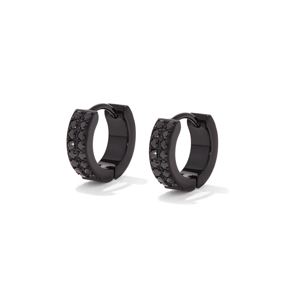 Black Cubic Zirconia Huggies in Stainless Steel Earrings Bevilles 