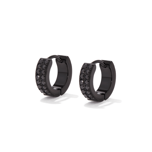Black Cubic Zirconia Huggies in Stainless Steel Earrings Bevilles 