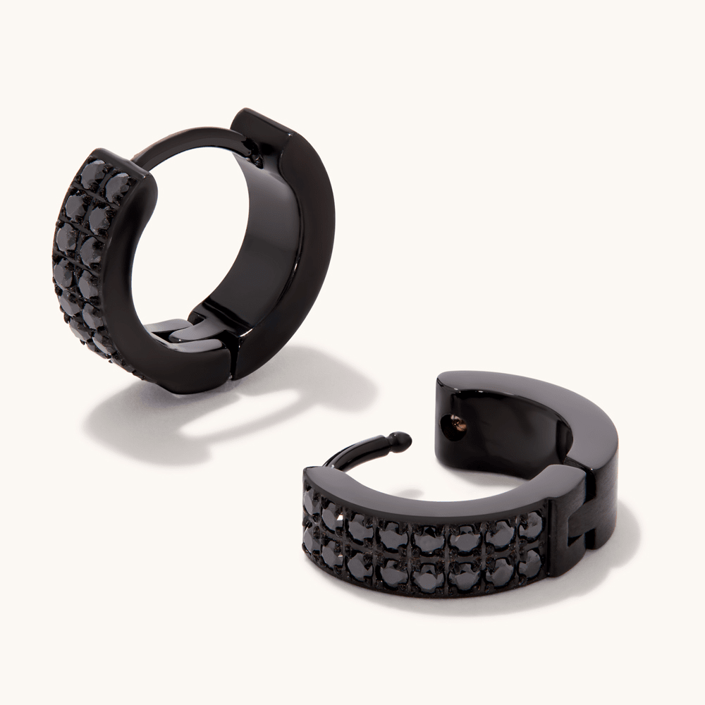 Black Cubic Zirconia Huggies in Stainless Steel Earrings Bevilles 