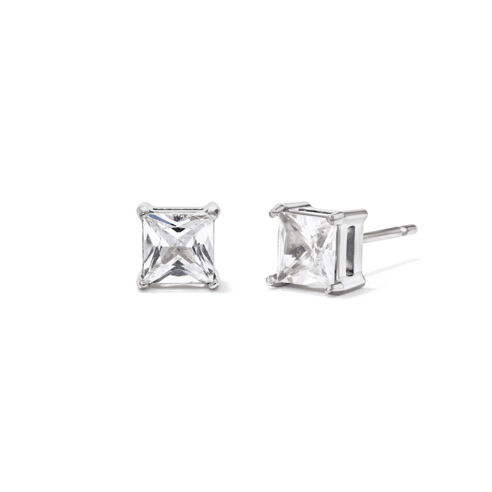 5mm Square Cubic Zirconia Studs in Stainless Steel Earrings Bevilles 