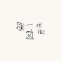 5mm Square Cubic Zirconia Studs in Stainless Steel Earrings Bevilles 