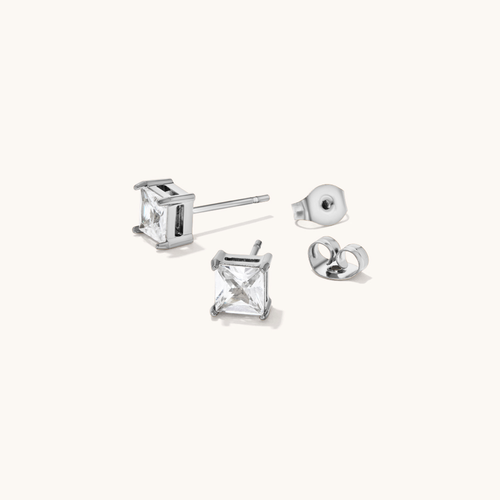 5mm Square Cubic Zirconia Studs in Stainless Steel Earrings Bevilles