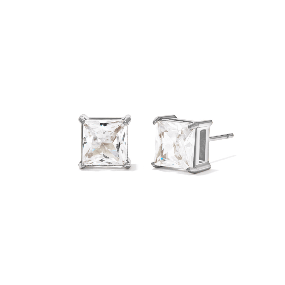 7mm Square Cubic Zirconia Studs in Stainless Steel Earrings Bevilles 