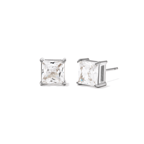 7mm Square Cubic Zirconia Studs in Stainless Steel Earrings Bevilles 