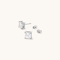 7mm Square Cubic Zirconia Studs in Stainless Steel Earrings Bevilles 