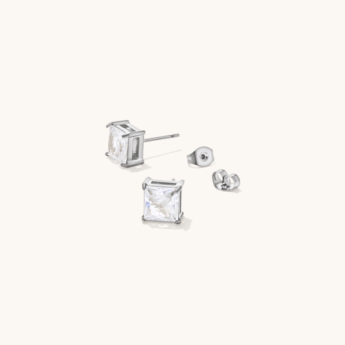 7mm Square Cubic Zirconia Studs in Stainless Steel Earrings Bevilles 