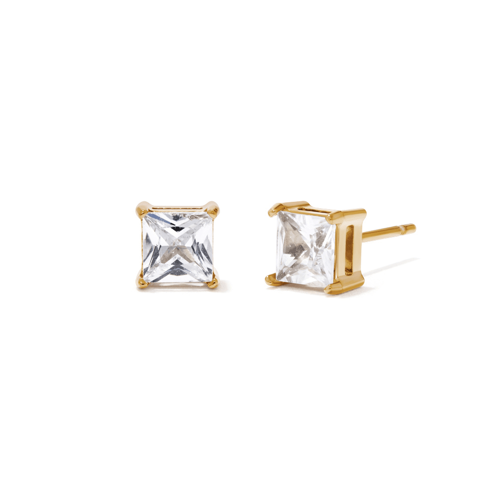 5mm Square Cubic Zirconia Studs in PVD Coated Stainless Steel Earrings Bevilles 
