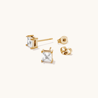5mm Square Cubic Zirconia Studs in PVD Coated Stainless Steel Earrings Bevilles 
