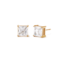 7mm Square Cubic Zirconia Studs in PVD Coated Stainless Steel Earrings Bevilles 