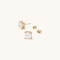 7mm Square Cubic Zirconia Studs in PVD Coated Stainless Steel Earrings Bevilles 
