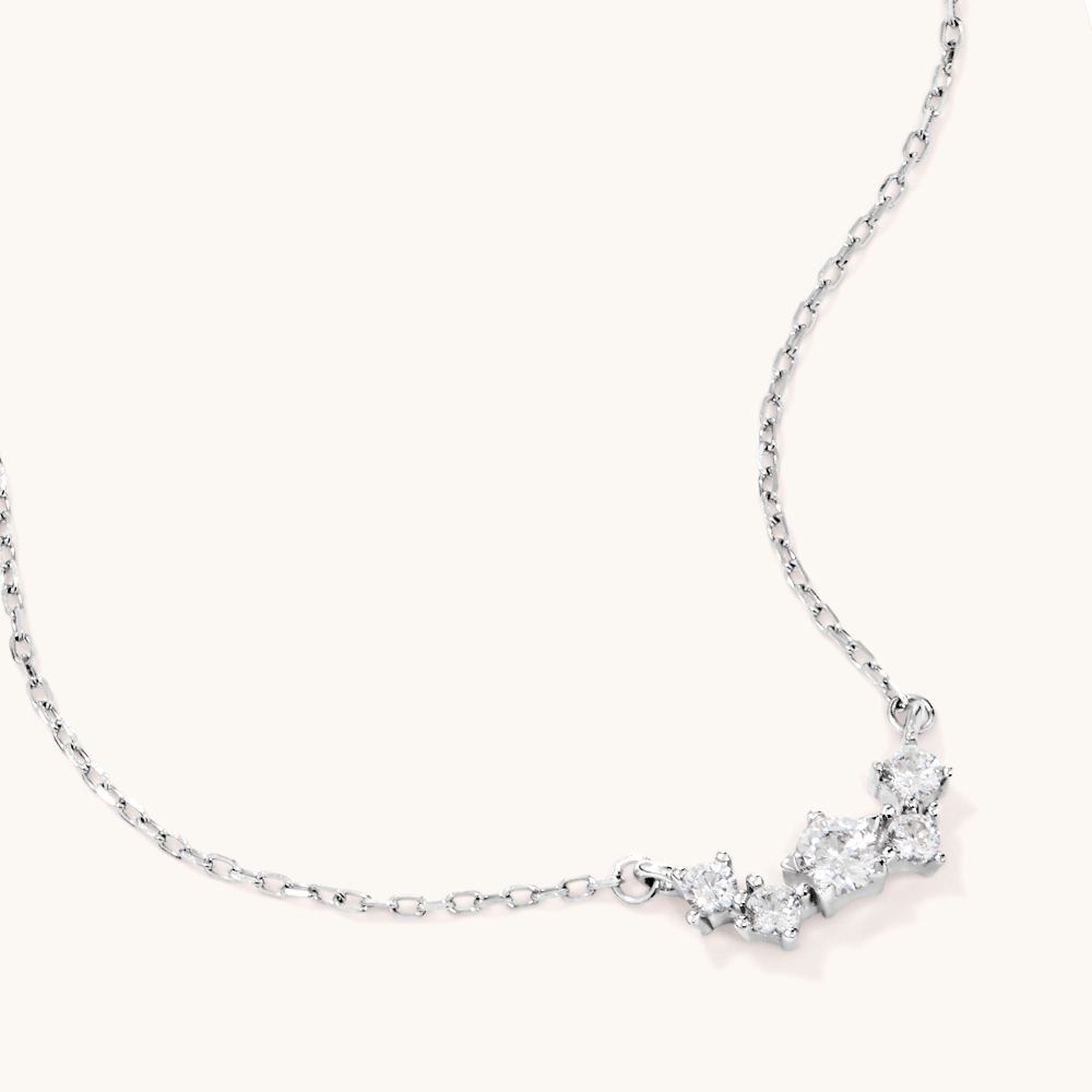 Cubic Zirconia Asymmetric Cluster Necklace in Sterling Silver Pendants Bevilles 