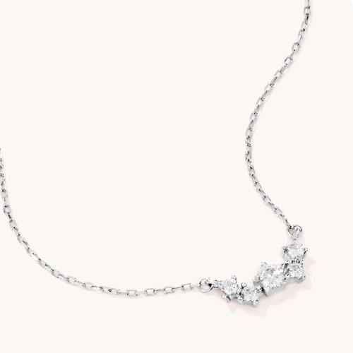 Cubic Zirconia Asymmetric Cluster Necklace in Sterling Silver Pendants Bevilles 