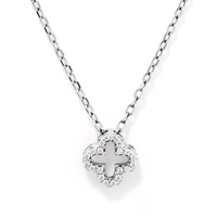 45cm Cubic Zirconia Pave Clover with Bezel Stations Necklace in Sterling Silver Pendants Bevilles 